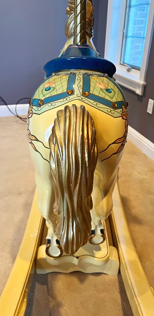 Blue Carousel Rocking Horse rear by S&S Woodcarvers