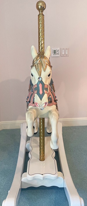 Blue & Rose Carousel Rocking Horse front