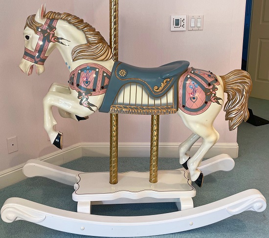 French Blue & Rose Carousel Rocking Horse reverse side