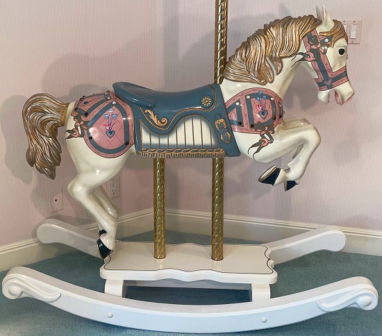S&S Woodcarvers Blue & Rose Carousel Rocking Horse