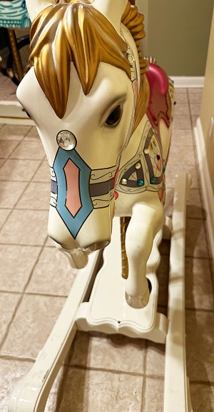 Front of the carousel rocking horse by S&S Woodcarvers