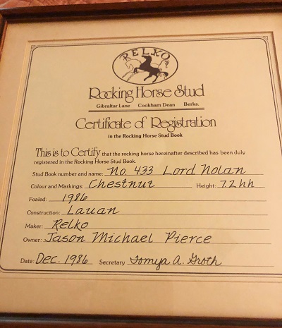 Relko Rocking Horse certificate
