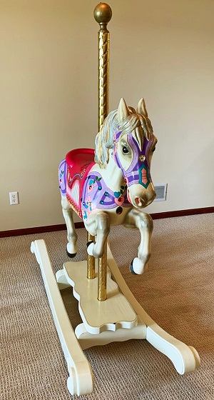 Front of the carousel rocking horse by S&S Woodcarvers